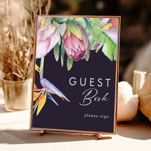 Colorful Tropical Floral   Purple Guest Book Sign ポスター