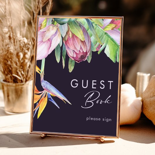 Colorful Tropical Floral | Purple Guest Book Sign ポスター