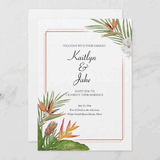 Colorful Tropical Floral Wedding Invitation 招待状 (正面/裏面)