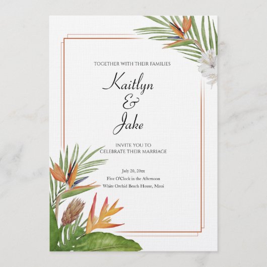 Colorful Tropical Floral Wedding Invitation 招待状 (正面)