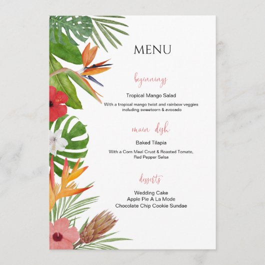 Colorful Tropical Floral  Wedding Menu メニュー (正面)