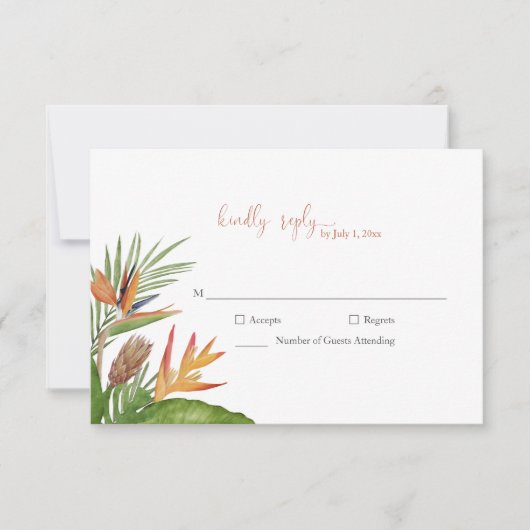 Colorful Tropical Floral Wedding RSVP (正面)