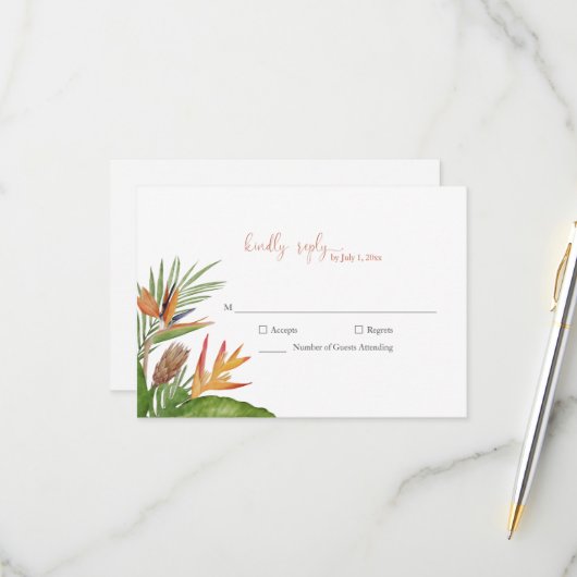 Colorful Tropical Floral Wedding RSVP (正面/裏面インサイチュ)