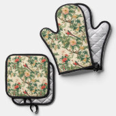 Colorful Tropical Flowers Birds 鍋つかみ&鍋敷きセット (正面/裏面)