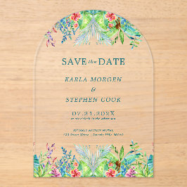 Colorful Tropical Flowers Border アクリル招待状