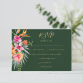 Colorful Tropical Flowers Orange Pink Wedding Meal 出欠カード (スタンド正面)