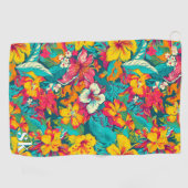 Colorful Tropical Flowers Pattern ゴルフタオル (横)