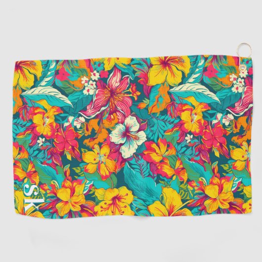 Colorful Tropical Flowers Pattern ゴルフタオル (横)