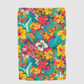 Colorful Tropical Flowers Pattern ゴルフタオル (正面)