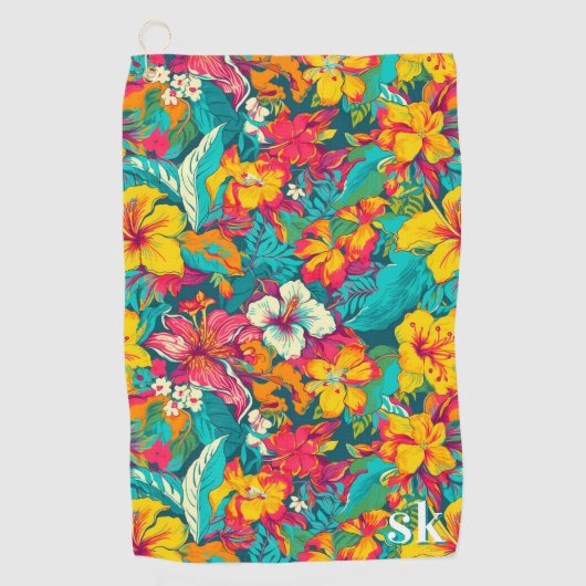 Colorful Tropical Flowers Pattern ゴルフタオル (正面)