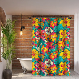 Colorful Tropical Flowers Pattern シャワーカーテン