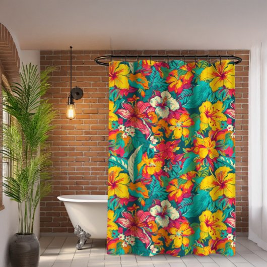 Colorful Tropical Flowers Pattern シャワーカーテン