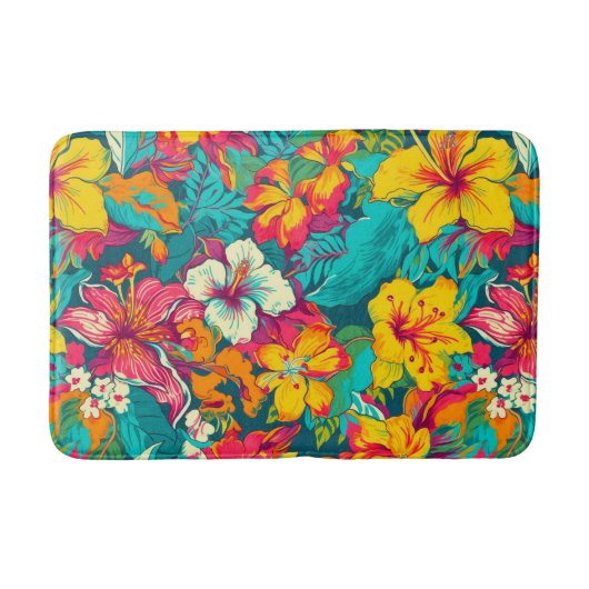 Colorful Tropical Flowers Pattern バスマット (正面)