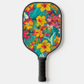 Colorful Tropical Flowers Pattern ピックルボールラケット (正面)