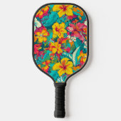 Colorful Tropical Flowers Pattern ピックルボールラケット (裏面)