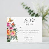 Colorful Tropical Flowers Wedding Meal Choice 出欠カード (スタンド正面)