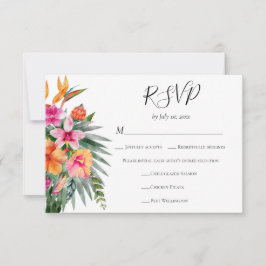Colorful Tropical Flowers Wedding Meal Choice 出欠カード
