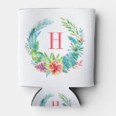 Colorful Tropical Flowers Wreath 缶クーラー (正面)