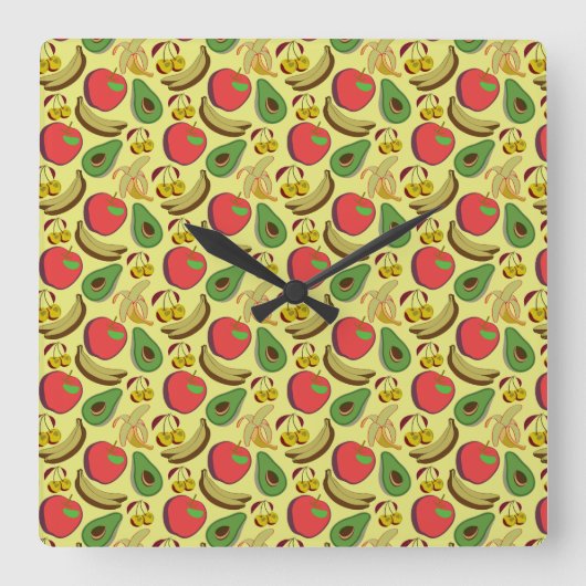 Colorful tropical fruit seamless pattern スクエア壁時計 (正面)