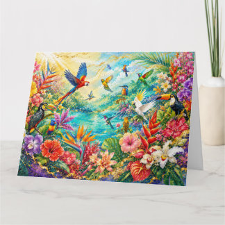 Colorful Tropical Garden Birds & Exotic Flowers| カード