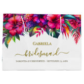 Colorful Tropical Garden Floral Wedding Bridesmaid ラージペーパーバッグ (裏面)