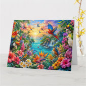 Colorful Tropical Paradise Exotic Birds & Flowers カード (黄色い花)