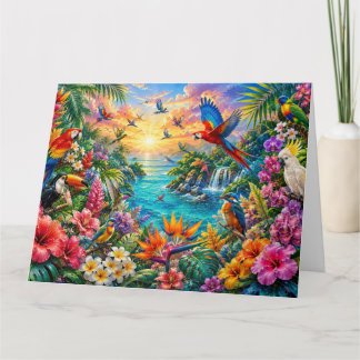 Colorful Tropical Paradise Exotic Birds & Flowers カード