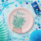 Colorful Tropical Pineapple Monogram ペーパープレート (パーティー)