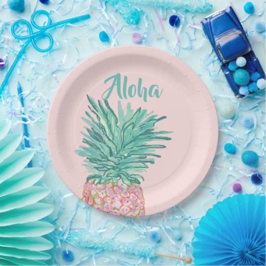 Colorful Tropical Pineapple Monogram ペーパープレート (パーティー)