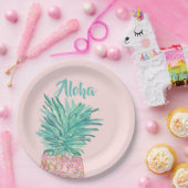 Colorful Tropical Pineapple Monogram ペーパープレート (パーティー)