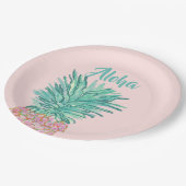 Colorful Tropical Pineapple Monogram ペーパープレート (アングル)
