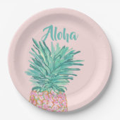 Colorful Tropical Pineapple Monogram ペーパープレート (正面)