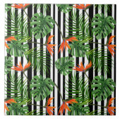 Colorful Tropical Plant, Palm Leaves and Bird タイル (正面)