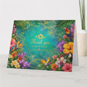 Colorful Tropical Rainforest Exotic Birds & Flowe  カード (裏面)