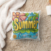 Colorful Tropical "Summer" Decorative Pillow クッション (ブランケット)