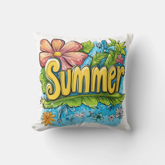Colorful Tropical "Summer" Decorative Pillow クッション (正面)