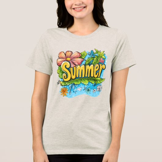 Colorful Tropical "Summer" Graphic T-Shirt トライブレンドＴシャツ (正面)