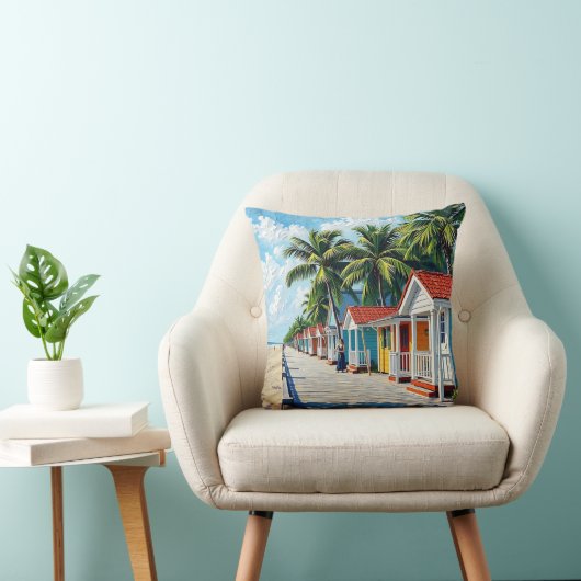 Colorful Tropical Vibrant Beach Huts クッション (椅子)