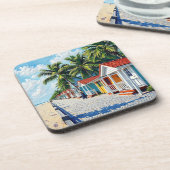 Colorful Tropical Vibrant Beach Huts コースター (左側)