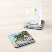 Colorful Tropical Vibrant Beach Huts コースター (右側)