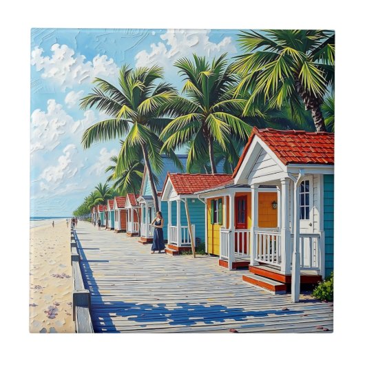 Colorful Tropical Vibrant Beach Huts タイル (正面)