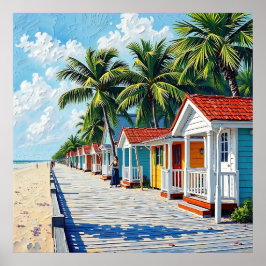 Colorful Tropical Vibrant Beach Huts ポスター