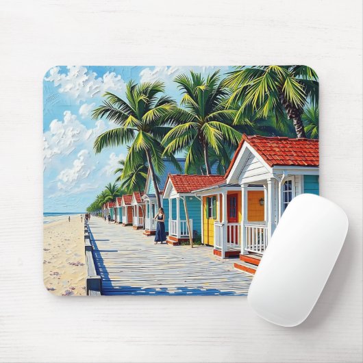 Colorful Tropical Vibrant Beach Huts マウスパッド (マウス)