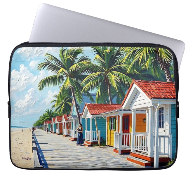 Colorful Tropical Vibrant Beach Huts ラップトップスリーブ (正面)