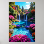 Colorful Tropical Waterfall Dreamscape Art ポスター (正面)