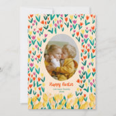 Colorful Tulip Happy Easter Family Photo Greeting 招待状 (正面)