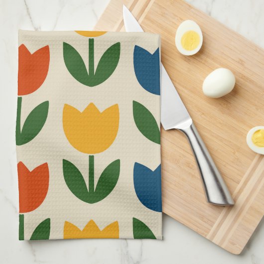 Colorful Tulip Pattern キッチンタオル (四つ折り)