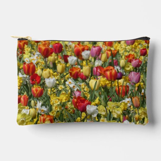Colorful Tulips & Daffodils Pattern Cosmetic Bag アクセサリーポーチ (正面)