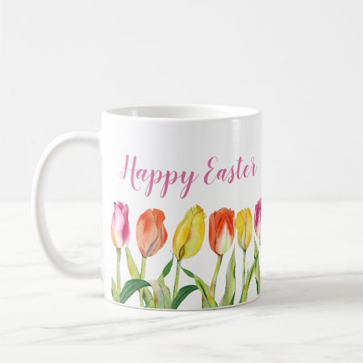 Colorful Tulips Happy Easter コーヒーマグカップ (左)