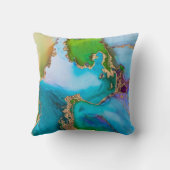 Colorful Turquoise Green Gold Foil Watercolor クッション (裏面)